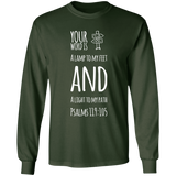 Bible Verse Long Shirt Ultra Cotton T-Shirt - "Psalm 119:105" Design 19 (White Font) - Meditate Healing Christian Store