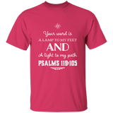Bible Verse Men 5.3 oz. T-Shirt - "Psalm 119:105" Design 5 (White Font) - Meditate Healing Christian Store