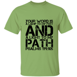Bible Verse Men 5.3 oz. T-Shirt - "Psalm 119:105" Design 7 (Black Font) - Meditate Healing Christian Store