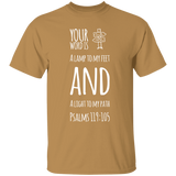 Bible Verse Men 5.3 oz. T-Shirt - "Psalm 119:105" Design 19 (White Font) - Meditate Healing Christian Store