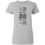 Bible Verse Ladies' 5.3 oz. T-Shirt - "Psalm 119:105" Design 20 (Black Font) - Meditate Healing Christian Store