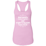 Bible Verse Ladies Ideal Racerback Tank - "Psalm 119:105" Design 1 (White Font) - Meditate Healing Christian Store