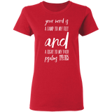 Bible Verse Ladies' 5.3 oz. T-Shirt - "Psalm 119:105" Design 9 (White Font) - Meditate Healing Christian Store