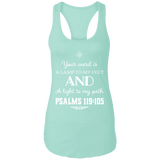 Bible Verse Ladies Ideal Racerback Tank - "Psalm 119:105" Design 5 (White Font) - Meditate Healing Christian Store