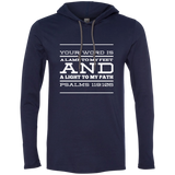Bible Verse Men Long Sleeve T-Shirt Hoodie - "Psalm 119:105" Design 11 (White Font) - Meditate Healing Christian Store