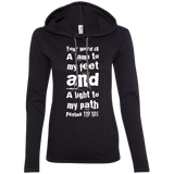 Bible Verse Ladies' Long Sleeve T-Shirt Hoodie - "Psalm 119:105" Design 6 (White Font) - Meditate Healing Christian Store