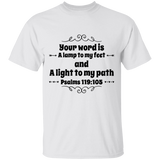 Bible Verse Men 5.3 oz. T-Shirt - "Psalm 119:105" Design 1 (Black Font) - Meditate Healing Christian Store