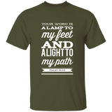 Bible Verse Men 5.3 oz. T-Shirt - "Psalm 119:105" Design 15 (White Font) - Meditate Healing Christian Store