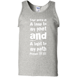 Bible Verse Men 100% Cotton Tank Top - "Psalm 119:105" Design 6 (White Font) - Meditate Healing Christian Store
