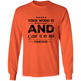 Bible Verse Long Sleeve  Ultra Cotton T-Shirt - "Psalm 119:105" Design 16 (Black Font) - Meditate Healing Christian Store