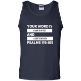 Bible Verse Men 100% Cotton Tank Top - "Psalm 119:105" Design 21 (White Font) - Meditate Healing Christian Store