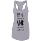 Bible Verses Ladies Ideal Racerback Tank - "Psalm 119:105" Design 19 (Black Font) - Meditate Healing Christian Store