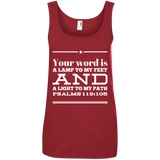Bible Verse Ladies' 100% Ringspun Cotton Tank Top - "Psalm 119:105" Design 10 (White Font) - Meditate Healing Christian Store