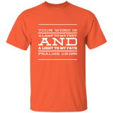 Bible Verse Men 5.3 oz. T-Shirt - "Psalm 119:105" Design 11 (White Font) - Meditate Healing Christian Store