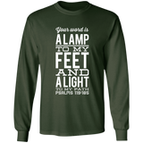 Bible Verse Long Shirt Ultra Cotton T-Shirt - "Psalm 119:105" Design 4 (White Font) - Meditate Healing Christian Store