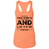 Bible Verses Ladies Ideal Racerback Tank - "Psalm 119:105" Design 16 (Black Font) - Meditate Healing Christian Store