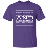 Bible Verse Men 5.3 oz. T-Shirt - "Psalm 119:105" Design 11 (White Font) - Meditate Healing Christian Store