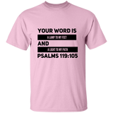 Bible Verse Men 5.3 oz. T-Shirt - "Psalm 119:105" Design 21 (Black Font) - Meditate Healing Christian Store