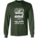 Bible Verse Long Shirt Ultra Cotton T-Shirt - "Psalm 119:105" Design 17 (White Font) - Meditate Healing Christian Store