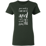 Bible Verse Ladies' 5.3 oz. T-Shirt - "Psalm 119:105" Design 18 (White Font) - Meditate Healing Christian Store