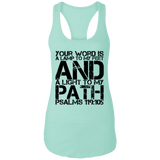 Bible Verses Ladies Ideal Racerback Tank - "Psalm 119:105" Design 7 (Black Font) - Meditate Healing Christian Store