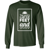 Bible Verse Long Shirt Ultra Cotton T-Shirt - "Psalm 119:105" Design 2 (White Font) - Meditate Healing Christian Store