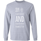 Bible Verse Long Shirt Ultra Cotton T-Shirt - "Psalm 119:105" Design 19 (White Font) - Meditate Healing Christian Store