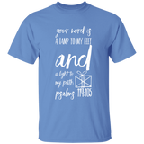 Bible Verse Men 5.3 oz. T-Shirt - "Psalm 119:105" Design 18 (White Font) - Meditate Healing Christian Store