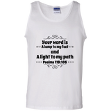 Bible Verse Men 100% Cotton Tank Top - "Psalm 119:105" Design 1 (Black Font) - Meditate Healing Christian Store