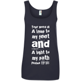 Bible Verse Ladies' 100% Ringspun Cotton Tank Top - "Psalm 119:105" Design 6 (White Font) - Meditate Healing Christian Store