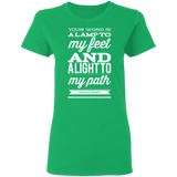 Bible Verse Ladies' 5.3 oz. T-Shirt - "Psalm 119:105" Design 15 (White Font) - Meditate Healing Christian Store