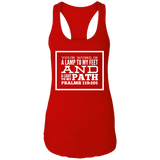 Bible Verse Ladies Ideal Racerback Tank - "Psalm 119:105" Design 13 (White Font) - Meditate Healing Christian Store