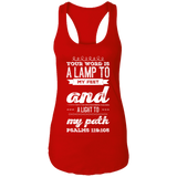 Bible Verse Ladies Ideal Racerback Tank - "Psalm 119:105" Design 17 (White Font) - Meditate Healing Christian Store