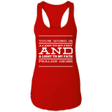 Bible Verse Ladies Ideal Racerback Tank - "Psalm 119:105" Design 11 (White Font) - Meditate Healing Christian Store