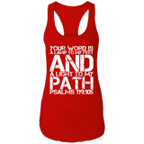 Bible Verse Ladies Ideal Racerback Tank - "Psalm 119:105" Design 7 (White Font) - Meditate Healing Christian Store