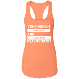 Bible Verse Ladies Ideal Racerback Tank - "Psalm 119:105" Design 20 (White Font) - Meditate Healing Christian Store