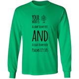 Bible Verse Long Sleeve  Ultra Cotton T-Shirt - "Psalm 119:105" Design 19 (Black Font) - Meditate Healing Christian Store