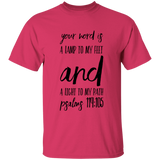 Bible Verse Men 5.3 oz. T-Shirt - "Psalm 119:105" Design 9 (Black Font) - Meditate Healing Christian Store
