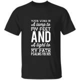 Bible Verse Men 5.3 oz. T-Shirt - "Psalm 119:105" Design 3 (White Font) - Meditate Healing Christian Store