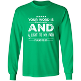 Bible Verse Long Shirt Ultra Cotton T-Shirt - "Psalm 119:105" Design 16 (White Font) - Meditate Healing Christian Store