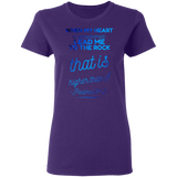 Bible Verses Ladies' 5.3 oz. T-Shirt - "Psalm 61:2" Design 18 - Meditate Healing Christian Store