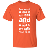 Bible Verse Men 5.3 oz. T-Shirt - "Psalm 119:105" Design 6 (White Font) - Meditate Healing Christian Store