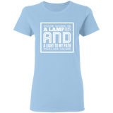 Bible Verse Ladies' 5.3 oz. T-Shirt - "Psalm 119:105" Design 12 (White Font) - Meditate Healing Christian Store