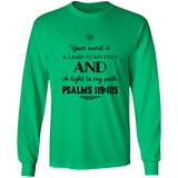 Bible Verse Long Sleeve  Ultra Cotton T-Shirt - "Psalm 119:105" Design 5 (Black Font) - Meditate Healing Christian Store