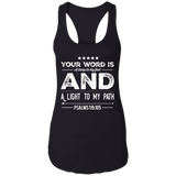 Bible Verse Ladies Ideal Racerback Tank - "Psalm 119:105" Design 16 (White Font) - Meditate Healing Christian Store