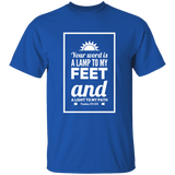 Bible Verse Men 5.3 oz. T-Shirt - "Psalm 119:105" Design 2 (White Font) - Meditate Healing Christian Store