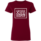 Bible Verse Ladies' 5.3 oz. T-Shirt - "Psalm 119:105" Design 13 (White Font) - Meditate Healing Christian Store