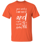 Bible Verse Men 5.3 oz. T-Shirt - "Psalm 119:105" Design 18 (White Font) - Meditate Healing Christian Store