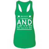 Bible Verse Ladies Ideal Racerback Tank - "Psalm 119:105" Design 14 (White Font) - Meditate Healing Christian Store