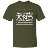 Bible Verse Men 5.3 oz. T-Shirt - "Psalm 119:105" Design 10 (White Font) - Meditate Healing Christian Store
